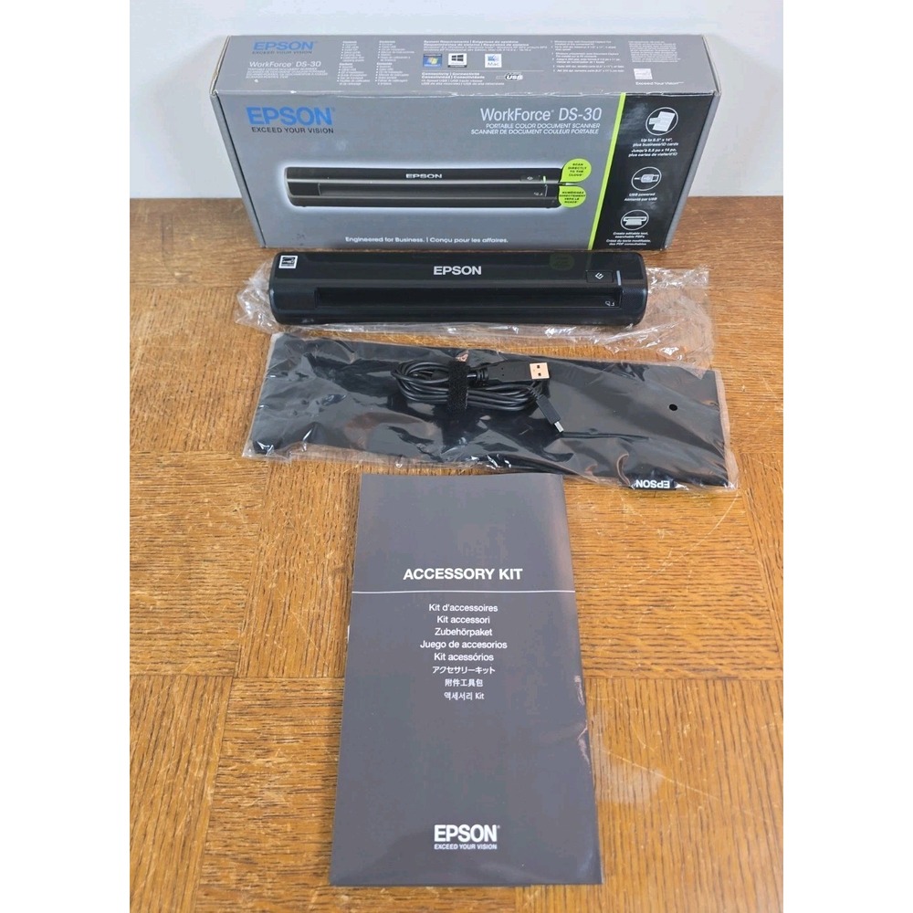 Epson WorkForce DS-30 Portable Scanner w/ Box & USB - Tested